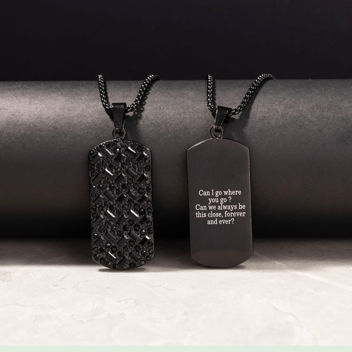 Custom black dog tag pendant for men with engraved initials