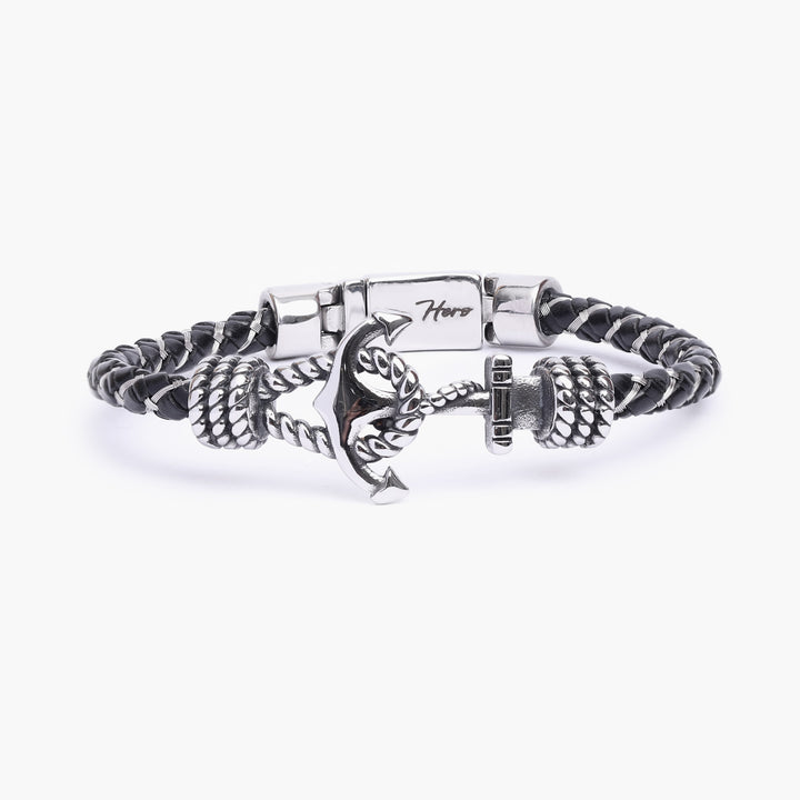 Bracelet en cuir personnalisé pour homme avec message caché ancre
