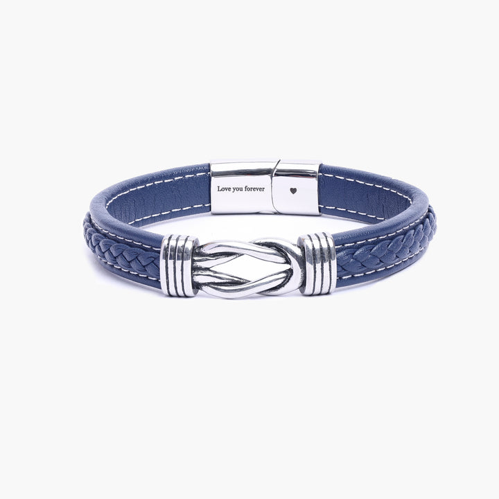 Bracelet en cuir bleu infini personnalisé avec gravure personnalisée