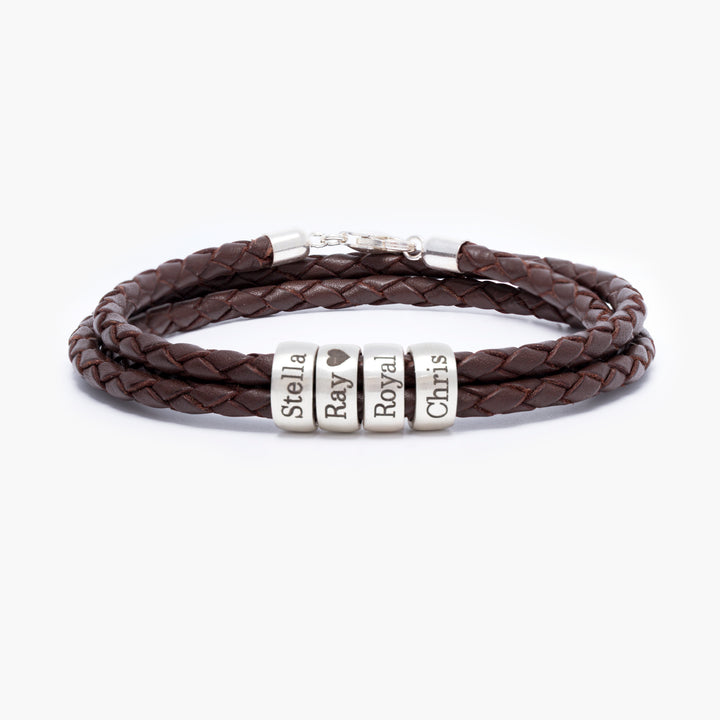 Bracelet en cuir personnalisé avec prénoms - Marron