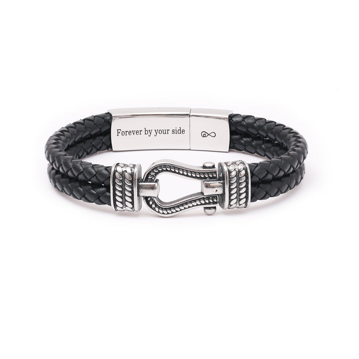 Bracelet homme en cuir noir avec nœud infini