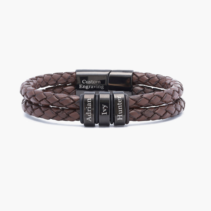 Bracelet en cuir personnalisé pour homme avec noms de famille