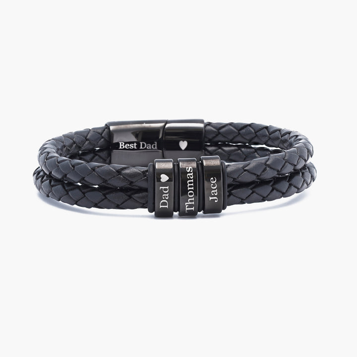 Bracelet en cuir pour homme avec noms de famille