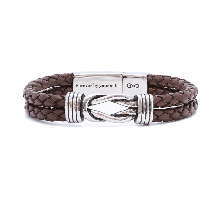 Bracelet en cuir marron avec nœud infini pour homme