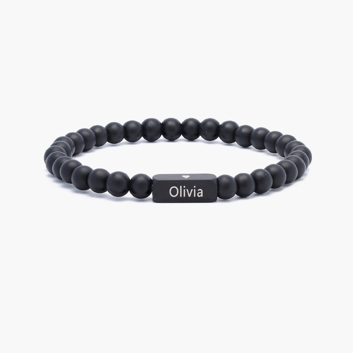Bracelet de perles personnalisé avec gravure du nom de famille personnalisé