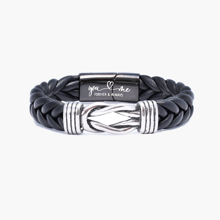 Bracelet en cuir tressé avec nœud infini et message caché