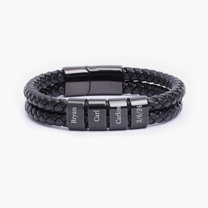 Bracelet en cuir personnalisé pour homme avec noms de famille