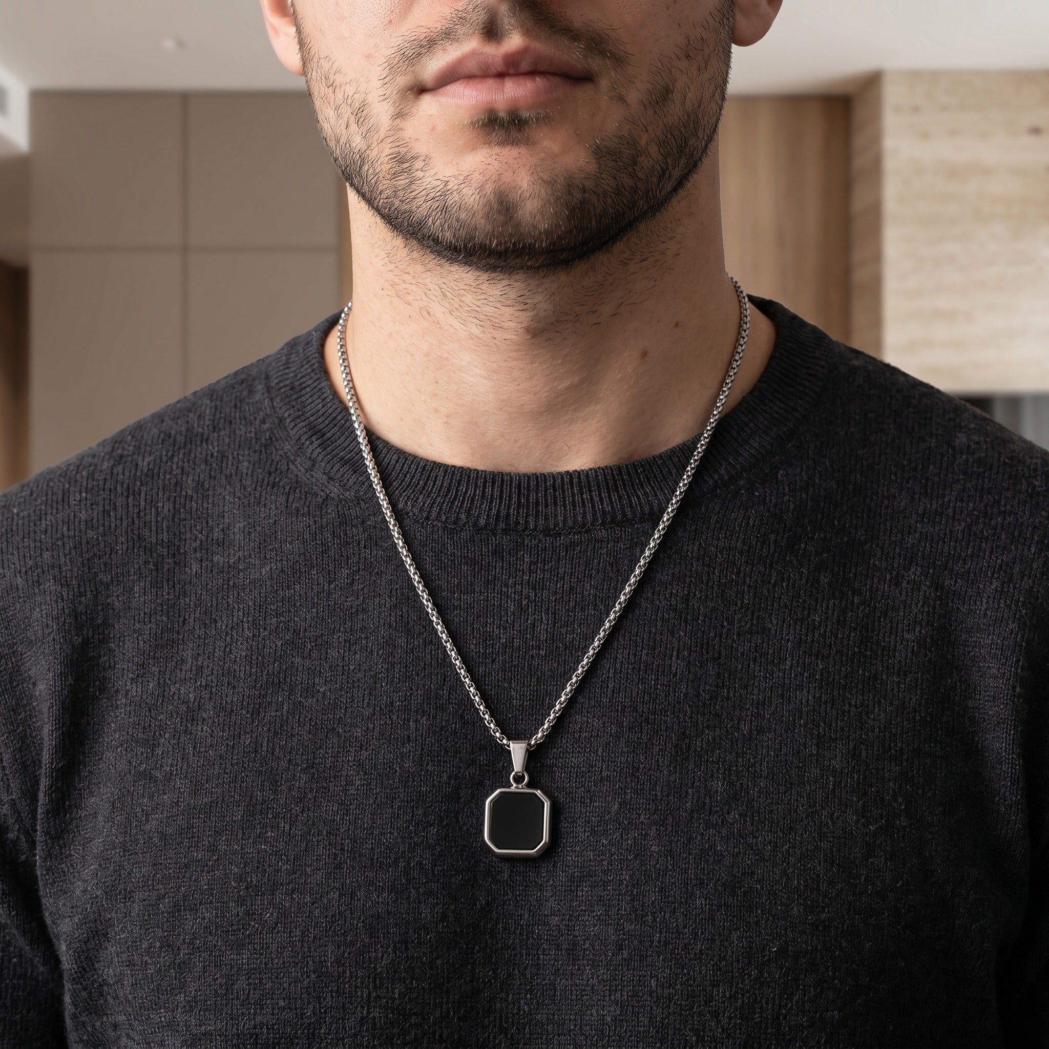 Black Agate Men’s Pendant Necklace