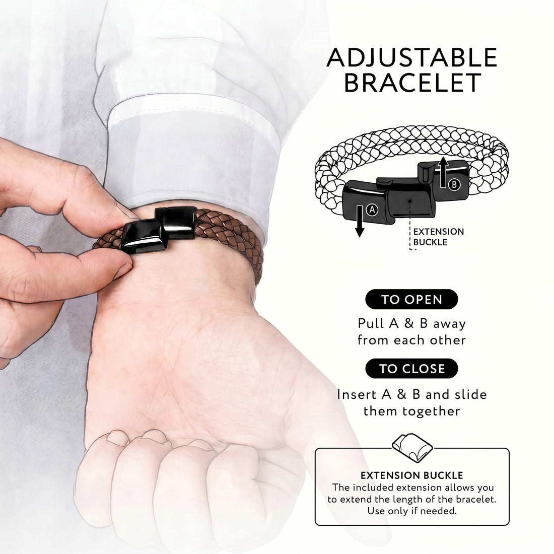 Personalized Leather Bracelet for Men with Family Names - Brown
