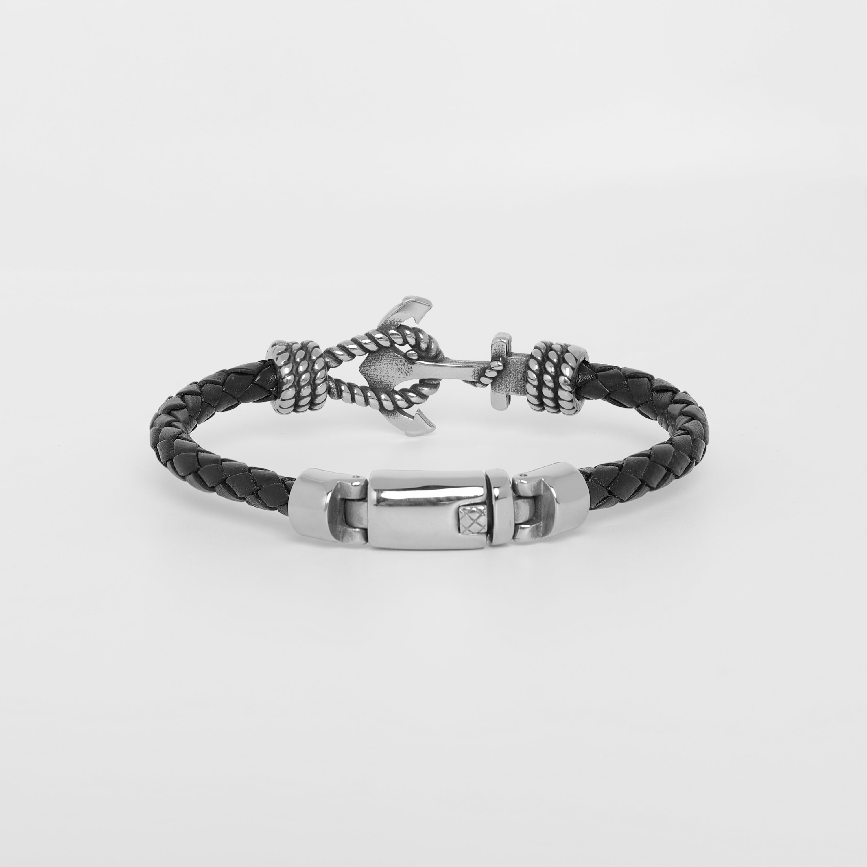 Men’s Personalized Anchor Leather Bracelet