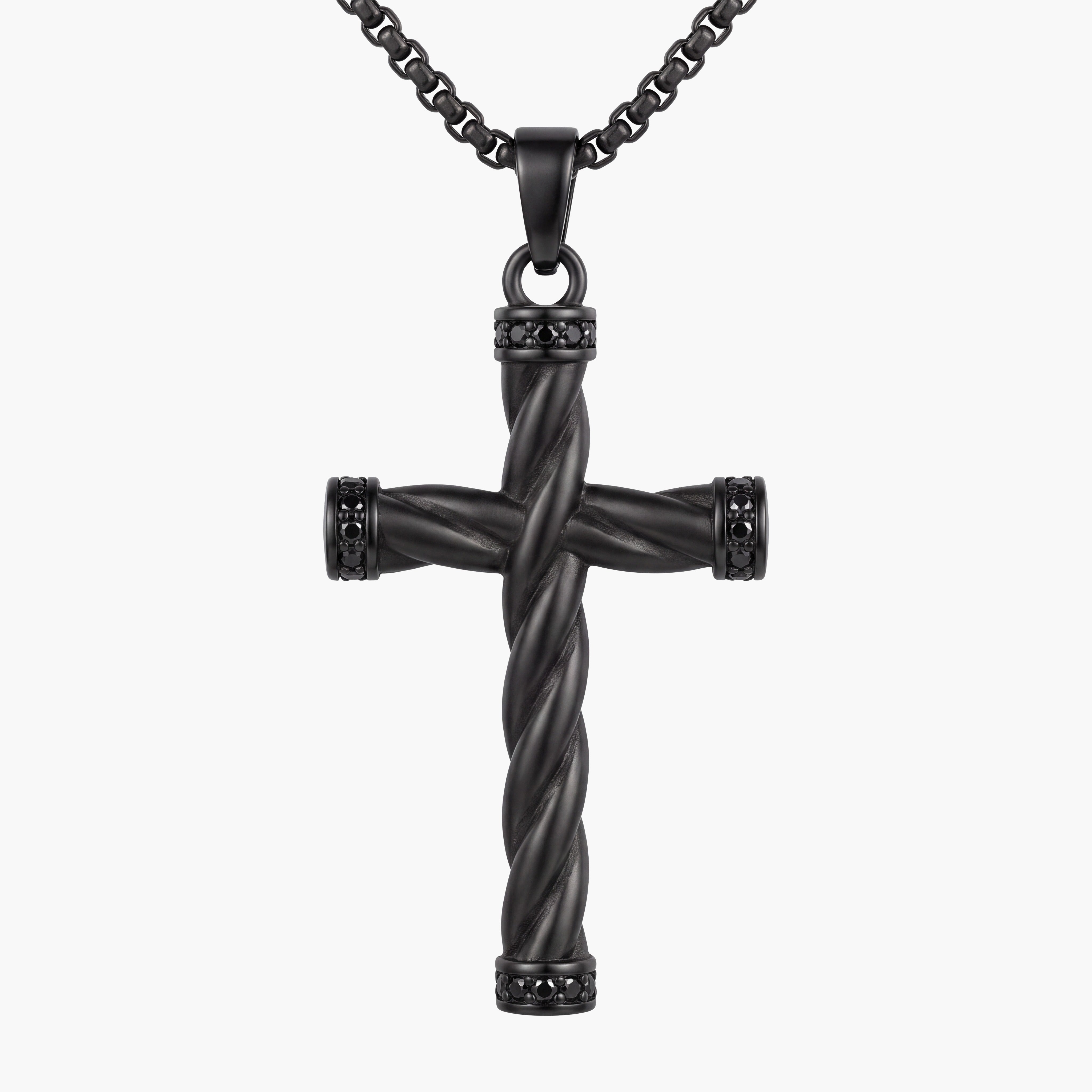 Threefold Twisted Cross Necklace - Black