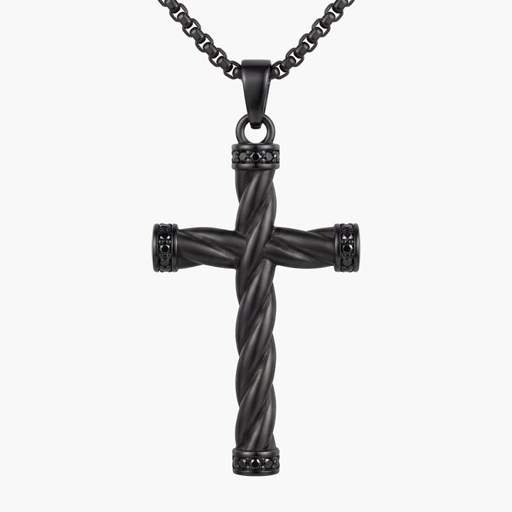 Threefold Twisted Cross Necklace - Black