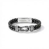Personalized Infinity Knot Leather Bracelet - Silver Braided