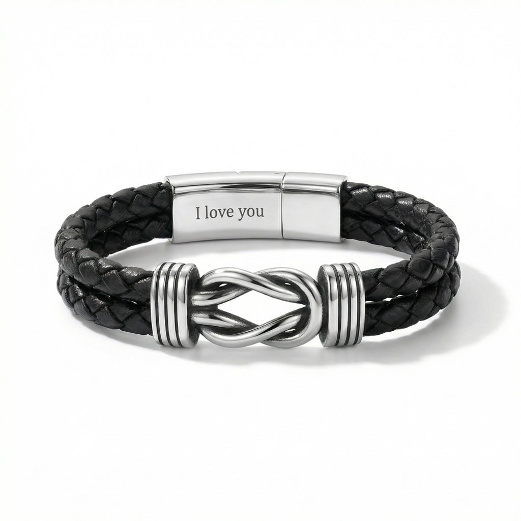 Infinity Knot Leather Bracelet - Black