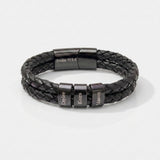 Men's Personalized Leather Bracelet with Kids Names - Black