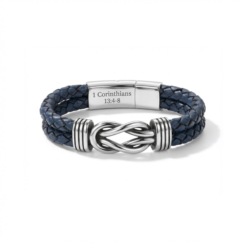Personalized Infinity Knot Leather Bracelet - Blue