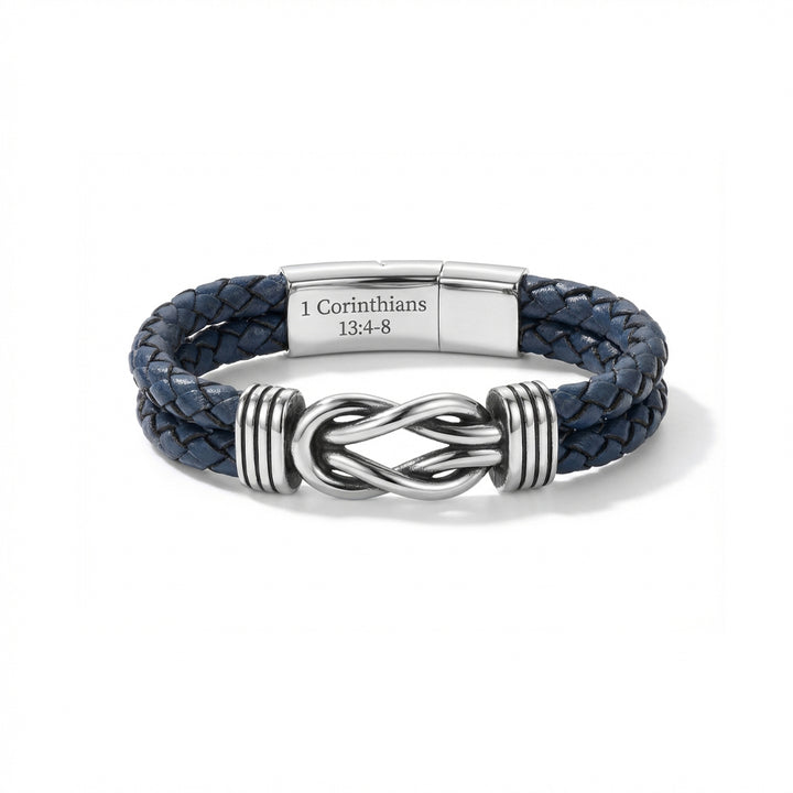 Personalized Infinity Knot Leather Bracelet - Blue