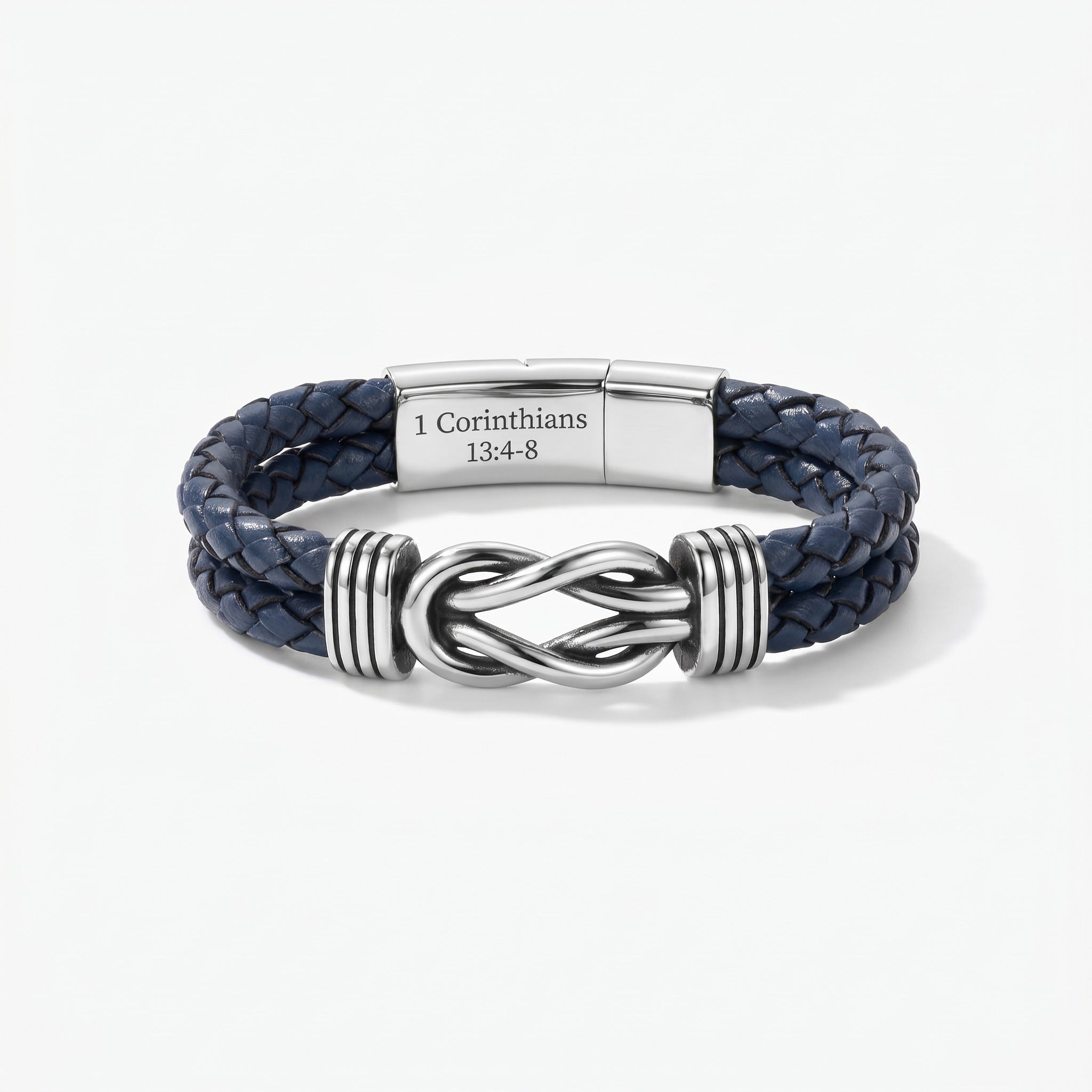 Personalized Infinity Knot Leather Bracelet - Blue