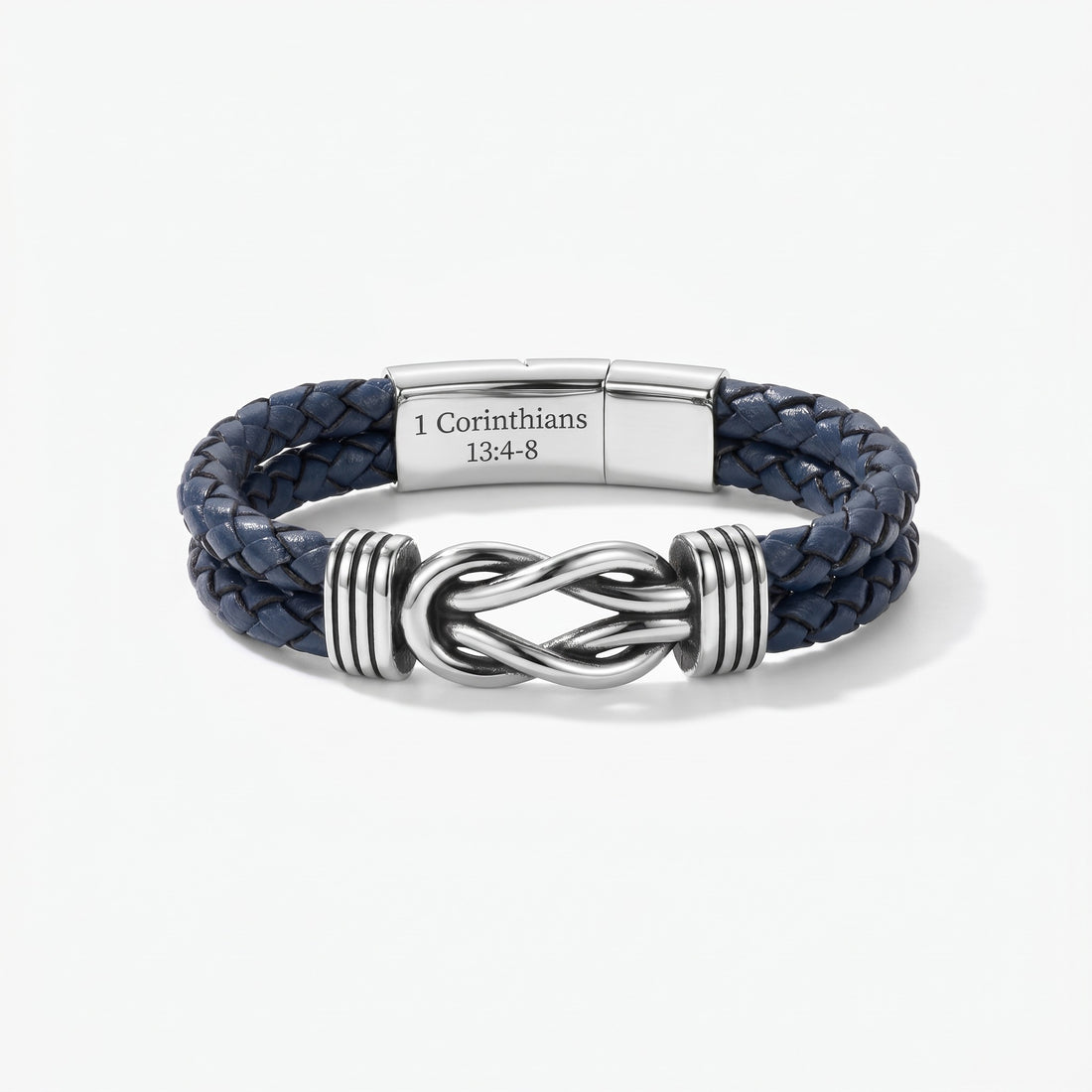 Personalized Infinity Knot Leather Bracelet - Blue