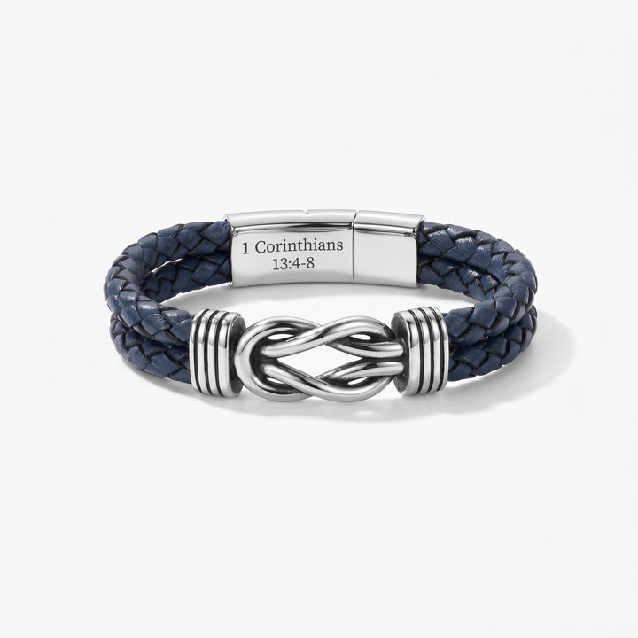 Personalized Infinity Knot Leather Bracelet - Blue