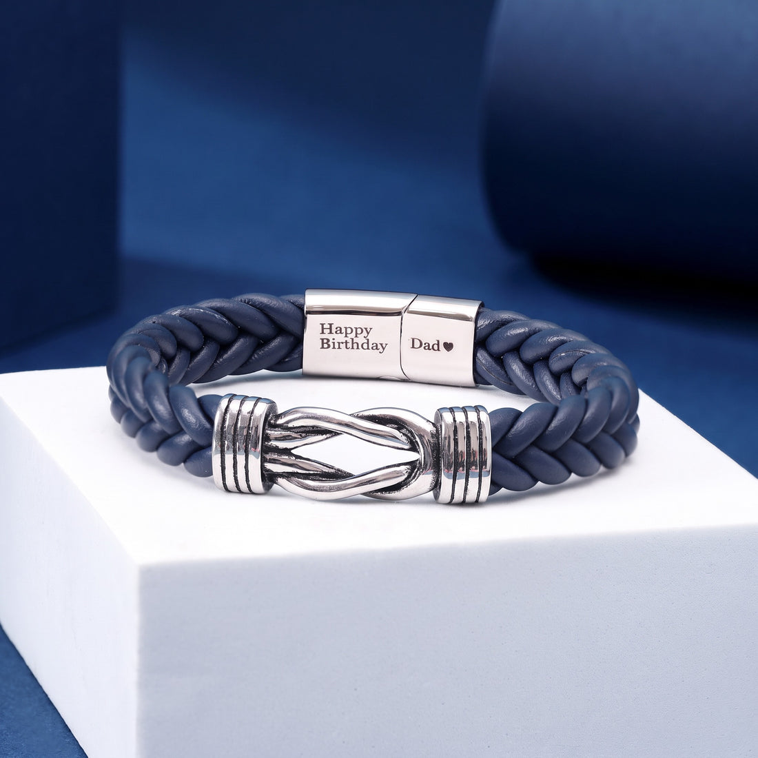 Bracelet en cuir tressé avec nœud - Bleu