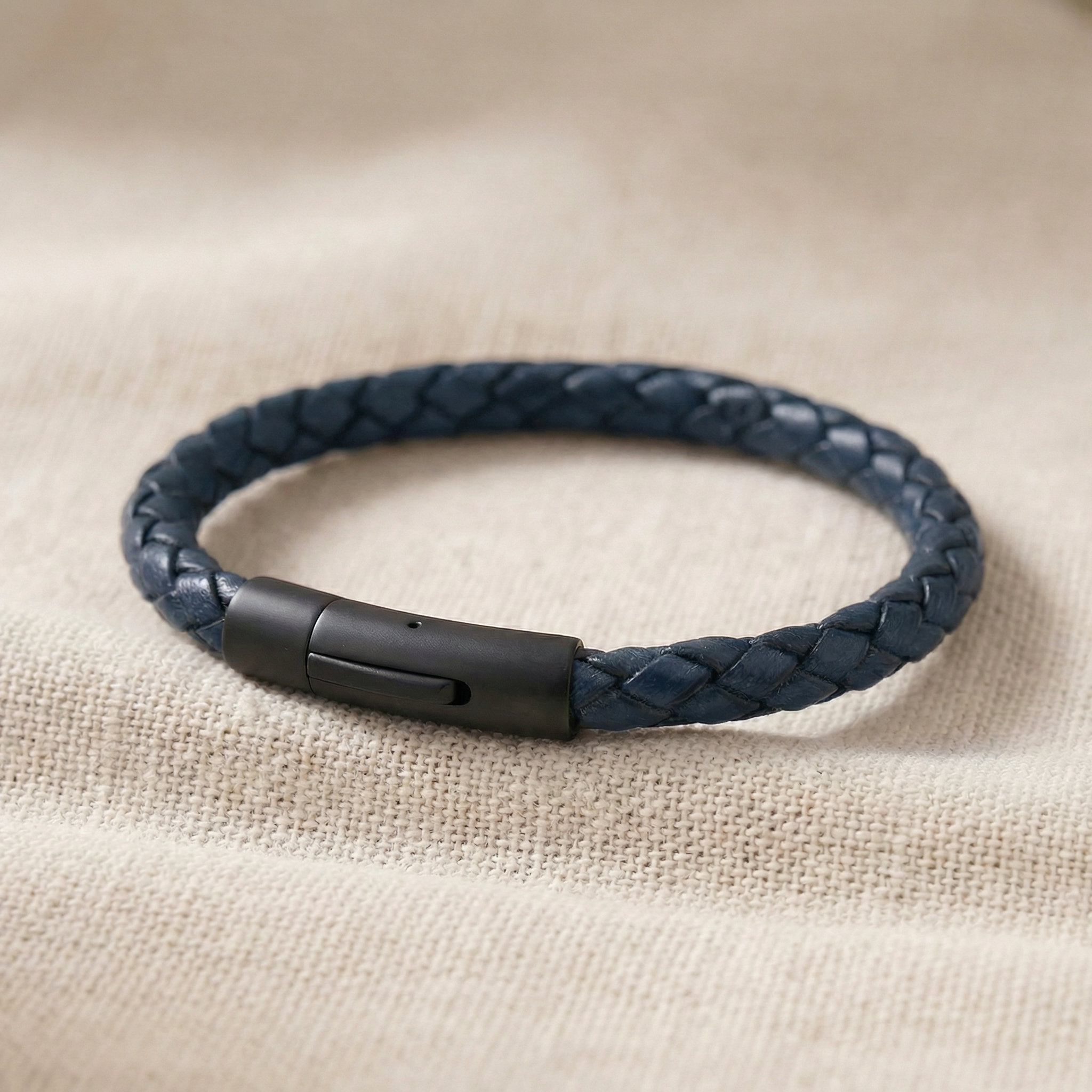 Custom Men’s Leather Bracelet with Hidden Engraving - Blue