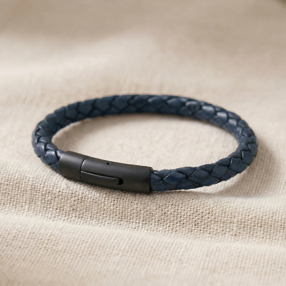 Custom Men’s Leather Bracelet with Hidden Engraving - Blue