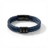 Men's Leather Bracelet with Family Names - Blue