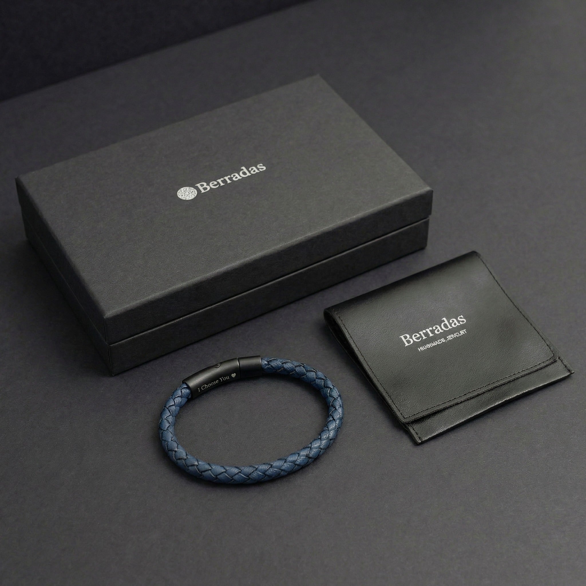 Custom Men’s Leather Bracelet with Hidden Engraving - Blue