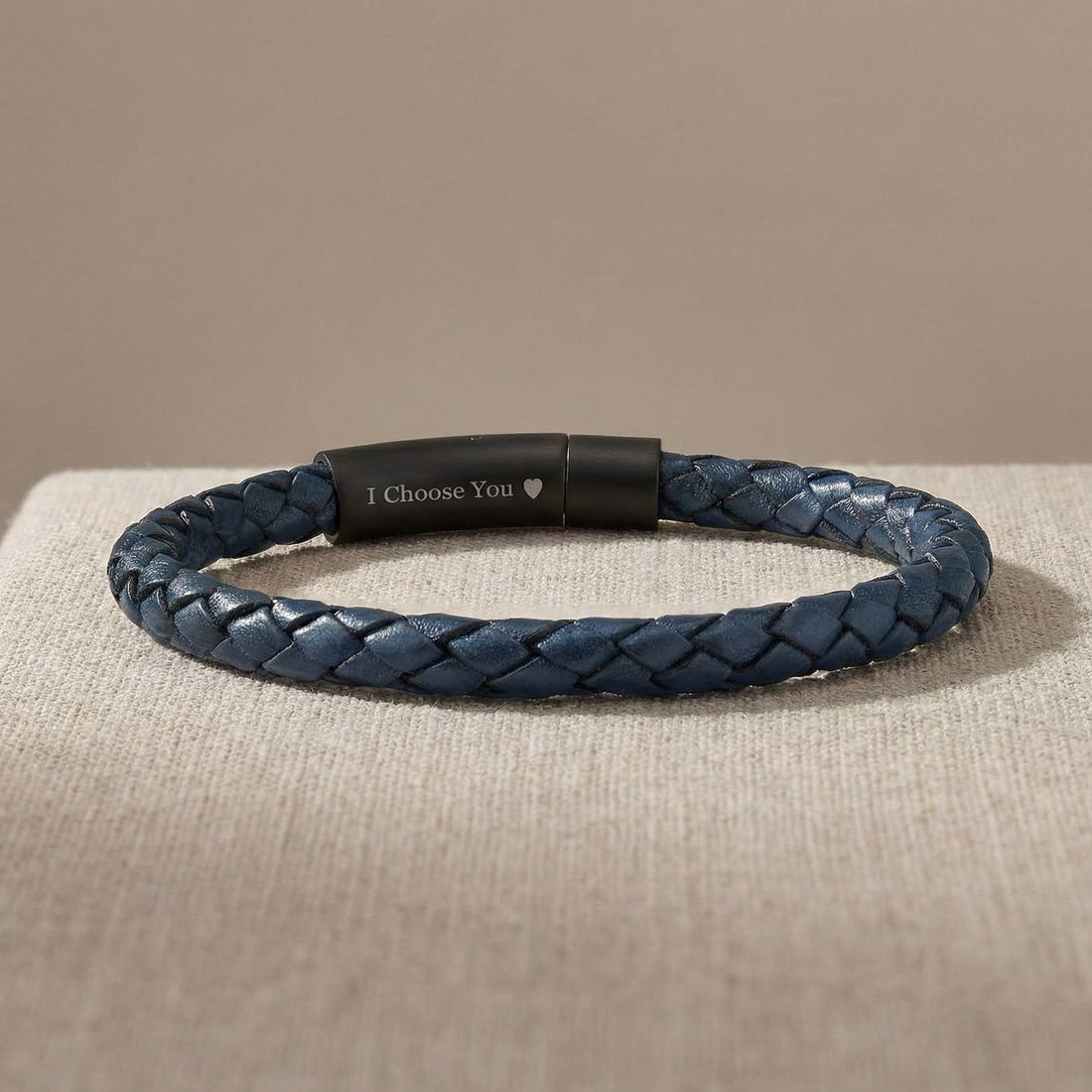 Custom Men’s Leather Bracelet with Hidden Engraving - Blue