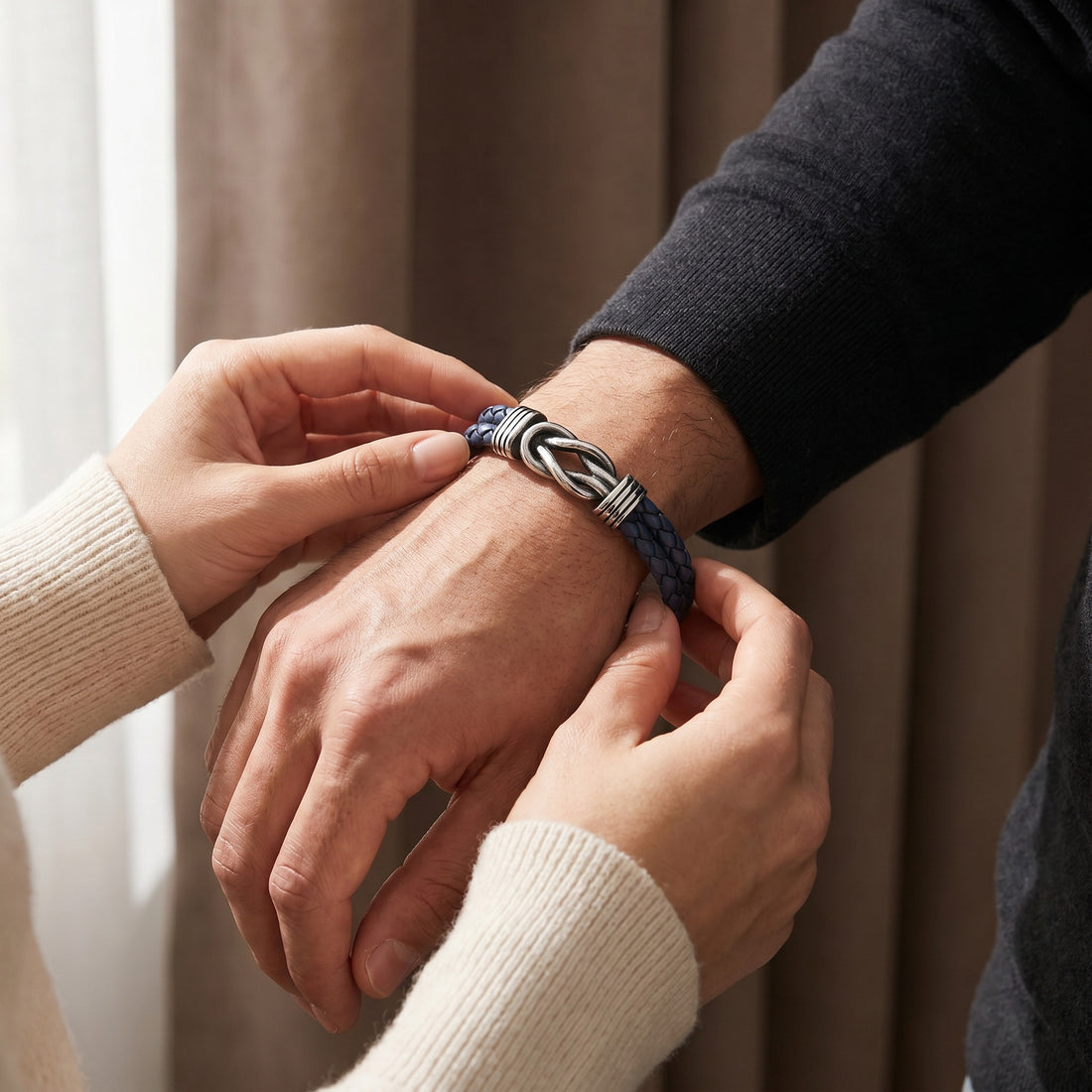 Personalized Infinity Knot Leather Bracelet - Blue