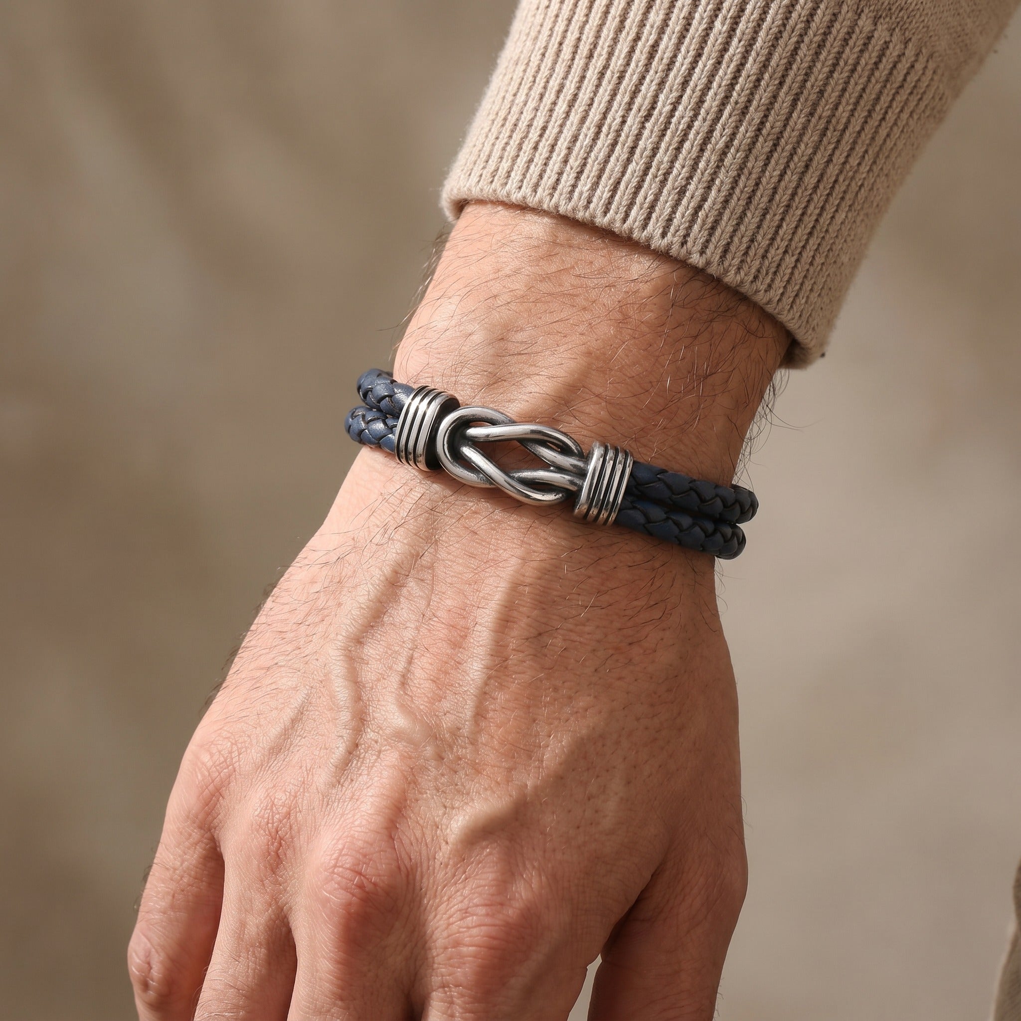 Personalized Infinity Knot Leather Bracelet - Blue