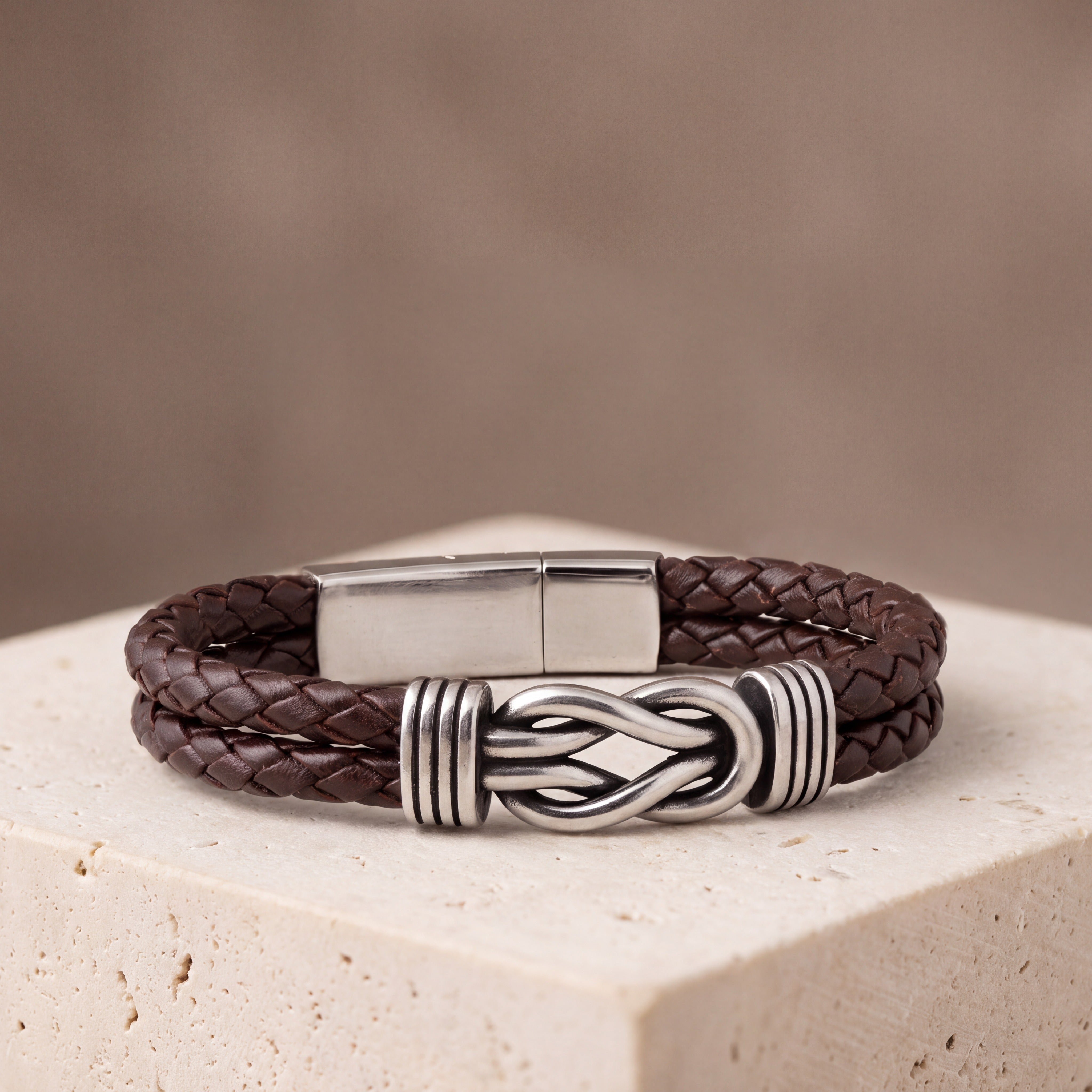Infinity Knot Leather Bracelet for Men - Brown