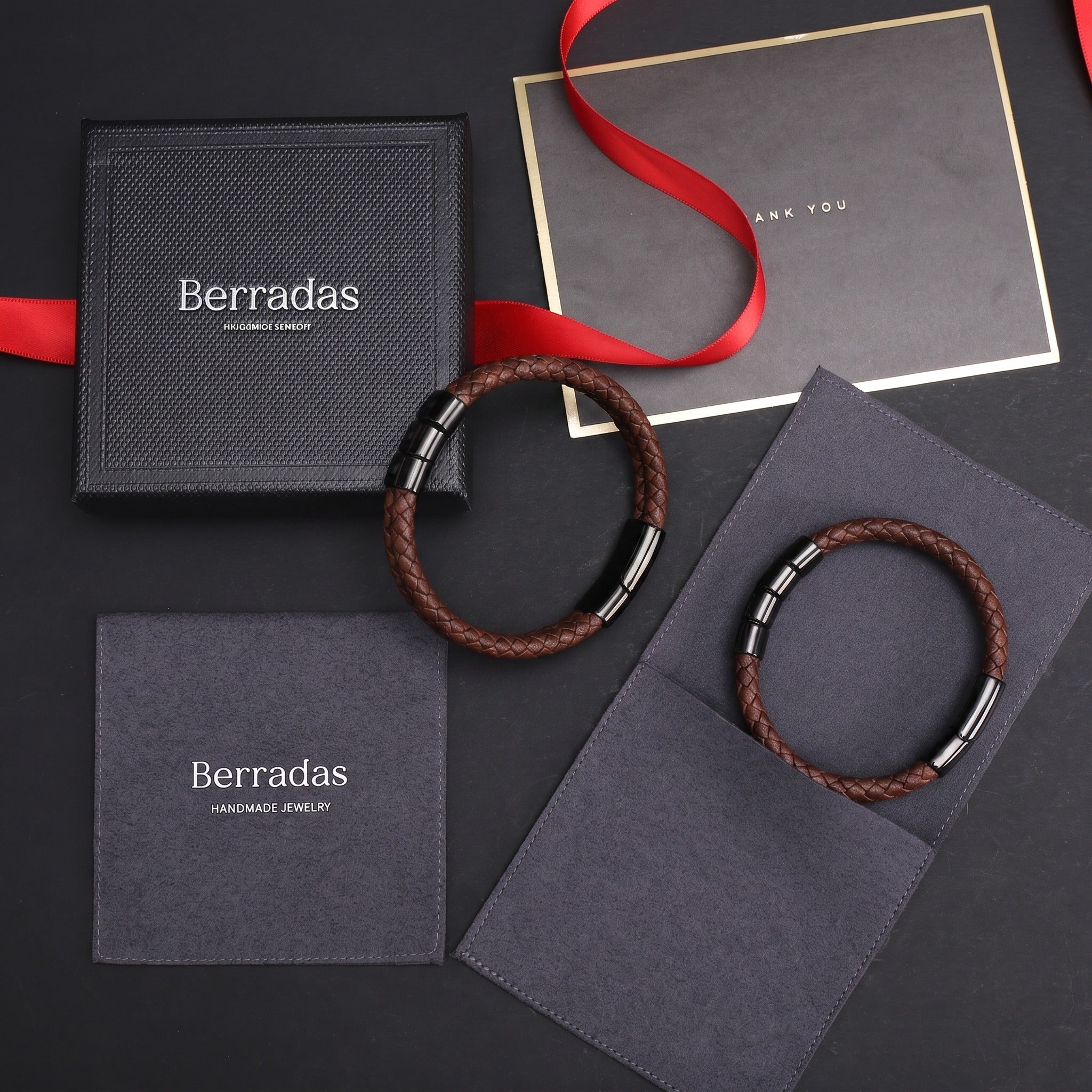 Personalized Leather Bracelet for Men with Family Names - Brown
