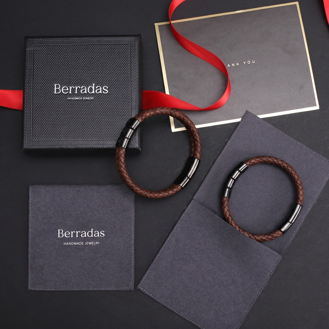 Personalized Leather Bracelet for Men with Family Names - Brown