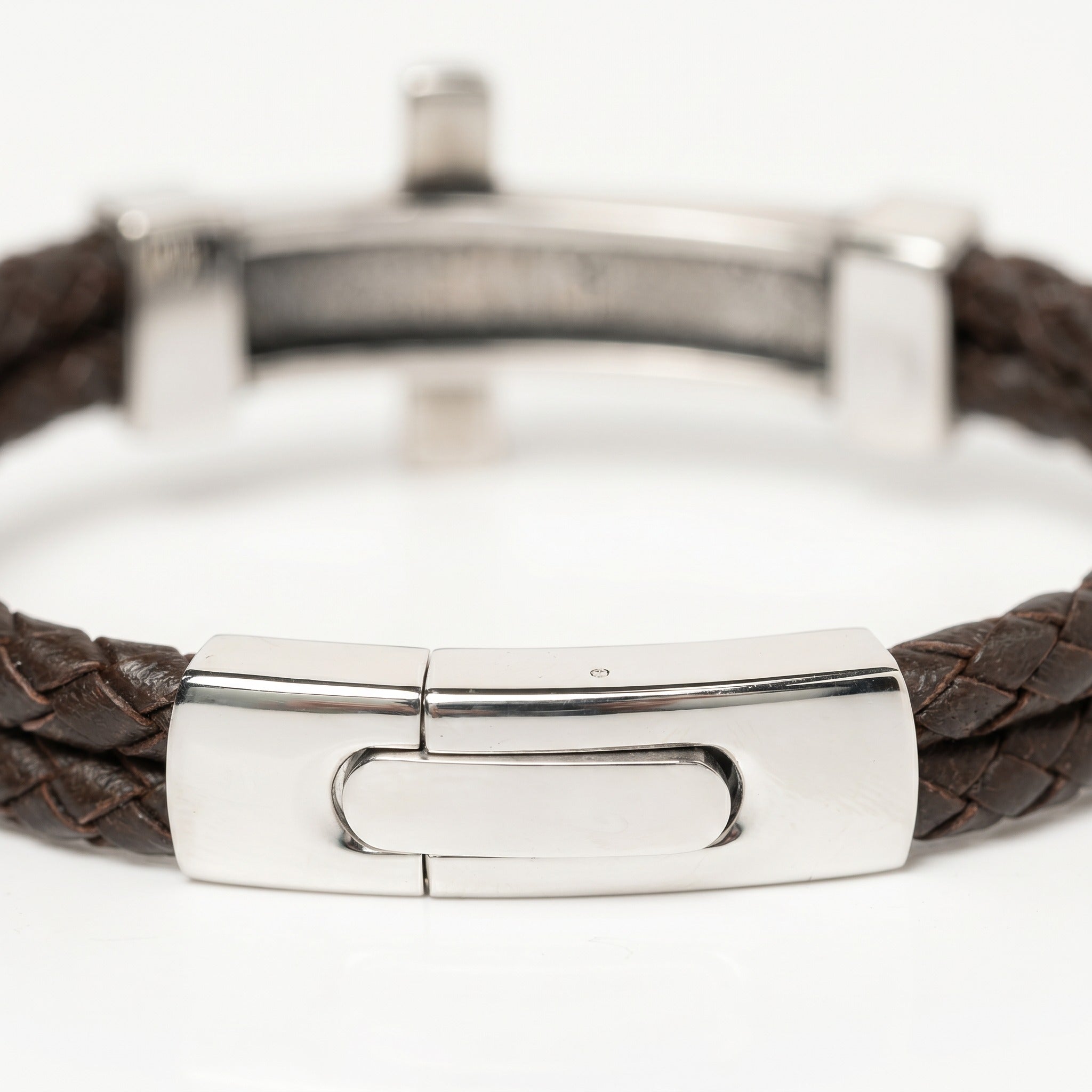Engraved Men’s Cross Leather Bracelet – Personalized Christian Gift