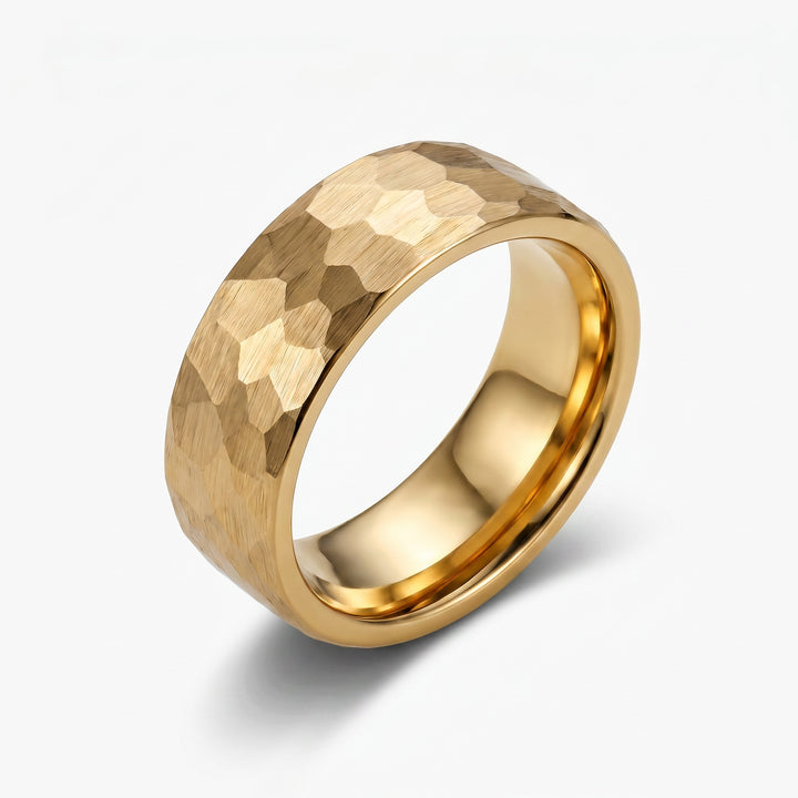 Men’s Hammered Gold Tungsten Ring