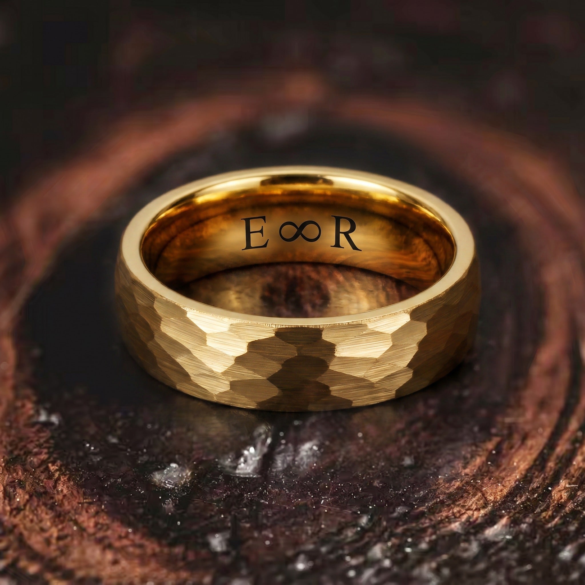Men’s Hammered Gold Tungsten Ring