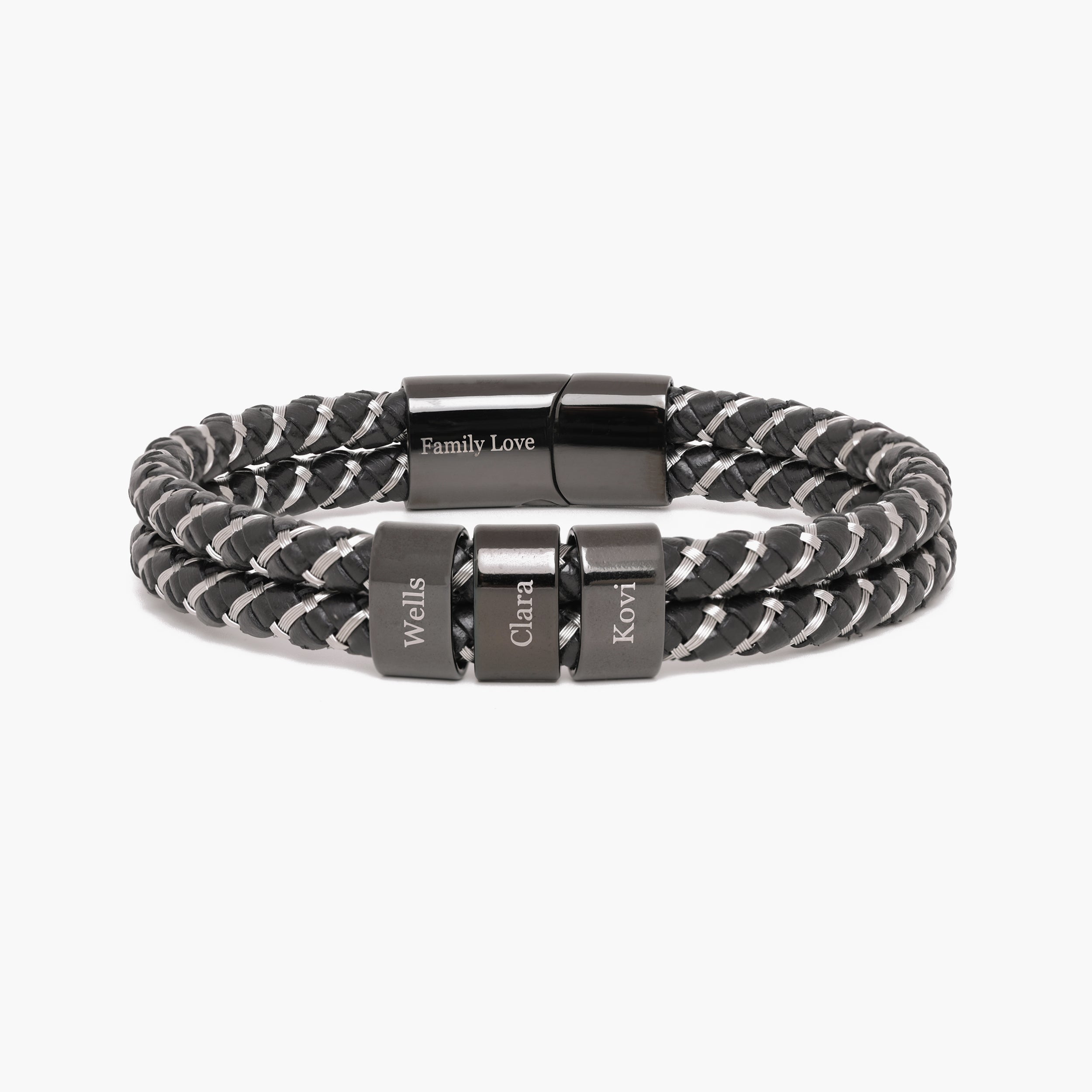 Men’s Personalized Leather Bracelet with Family Names