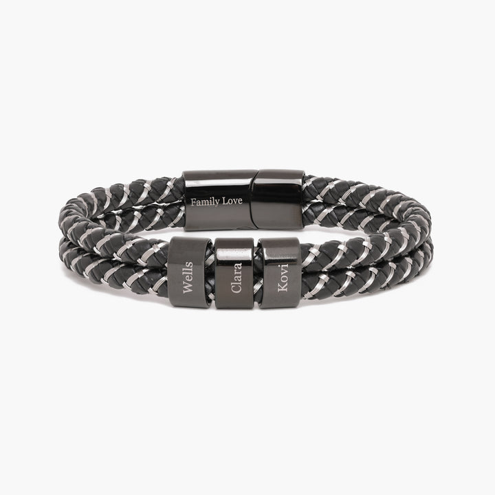 Men’s Personalized Leather Bracelet with Family Names