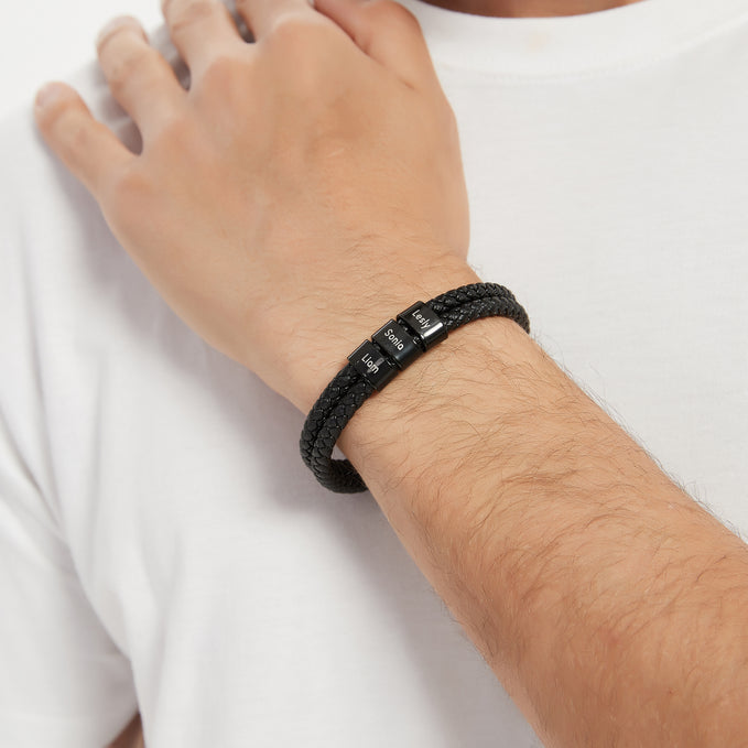Men's Personalized Leather Bracelet with Family Names