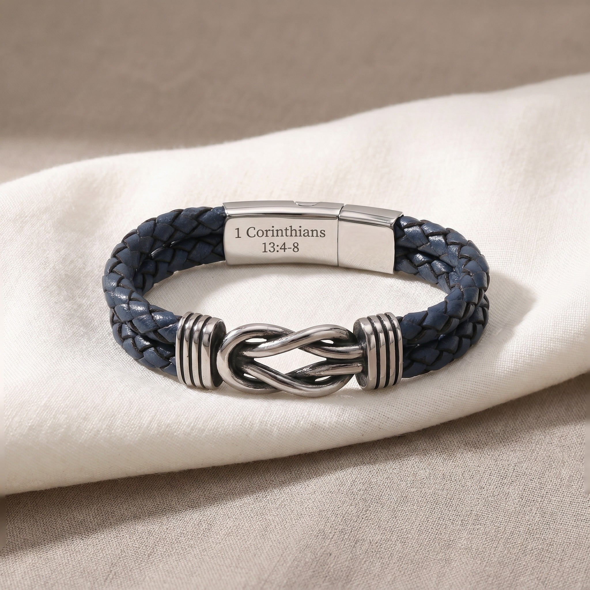 Personalized Infinity Knot Leather Bracelet - Blue