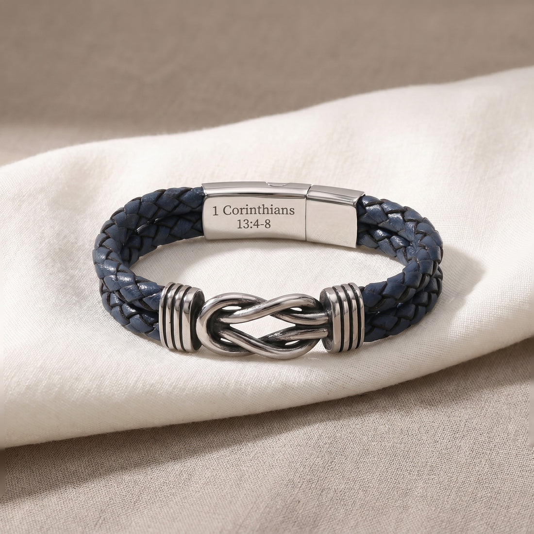 Personalized Infinity Knot Leather Bracelet - Blue
