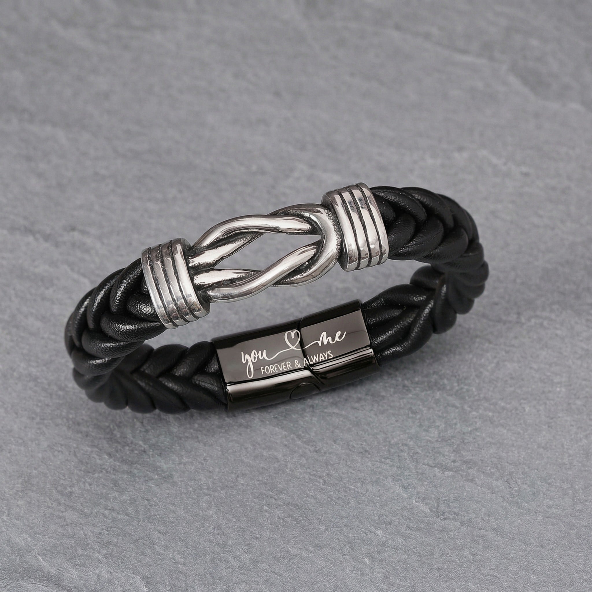 Braided Leather Knot Bracelet - Black