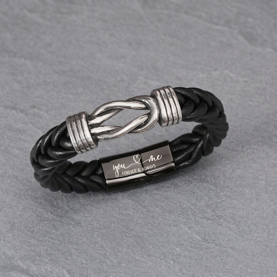 Braided Leather Knot Bracelet - Black