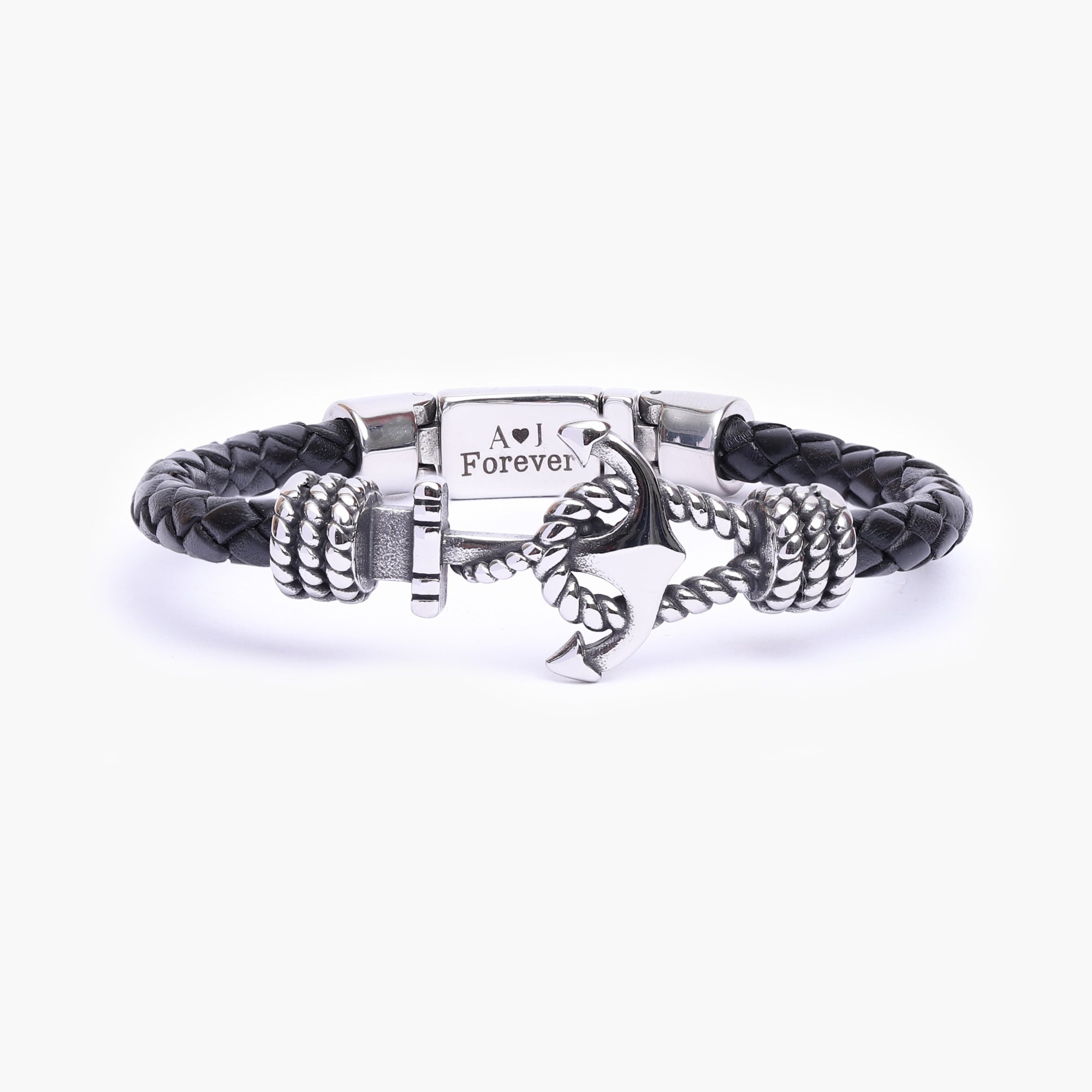 Aangepaste verborgen boodschap anker leren armband voor mannen
