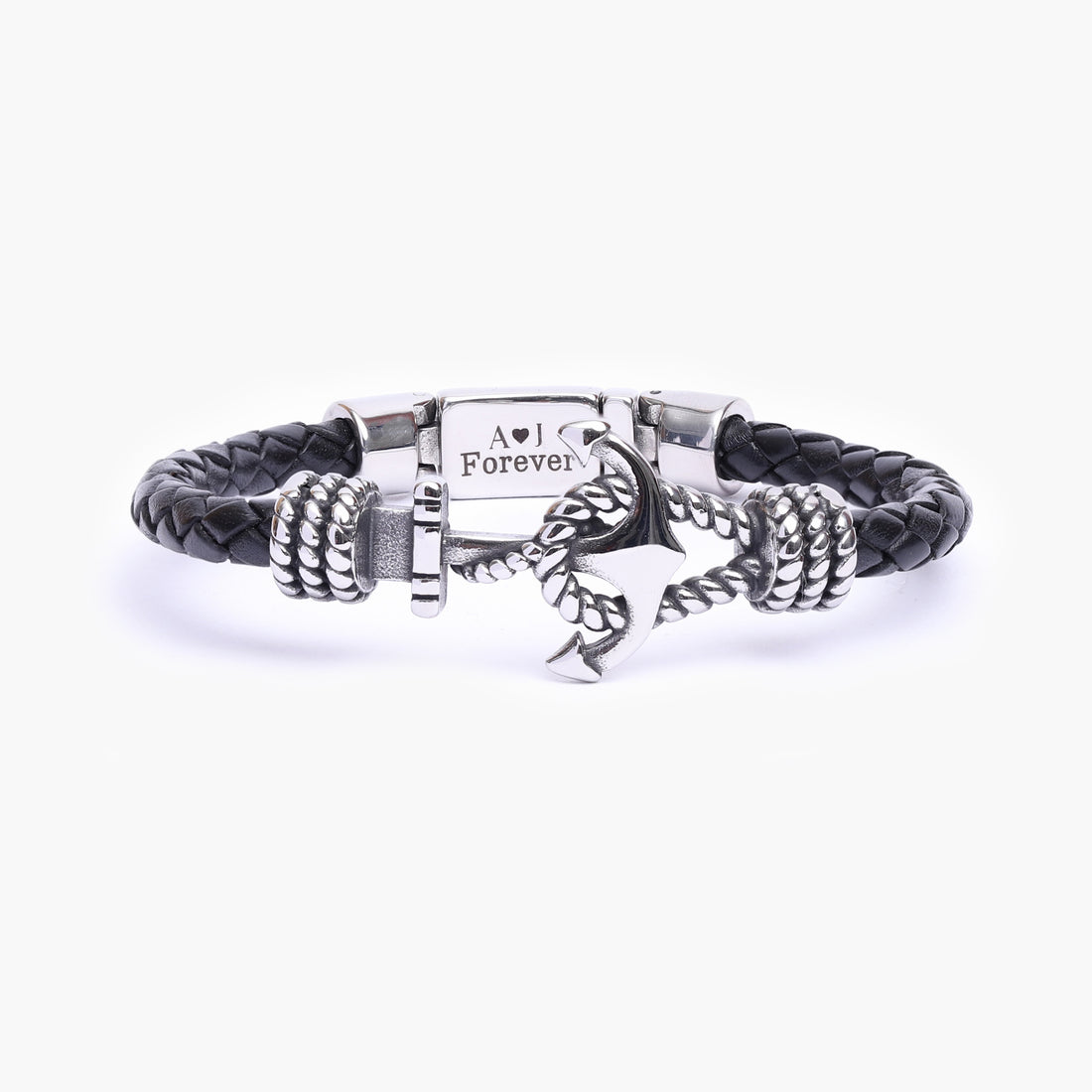 Aangepaste verborgen boodschap anker leren armband voor mannen