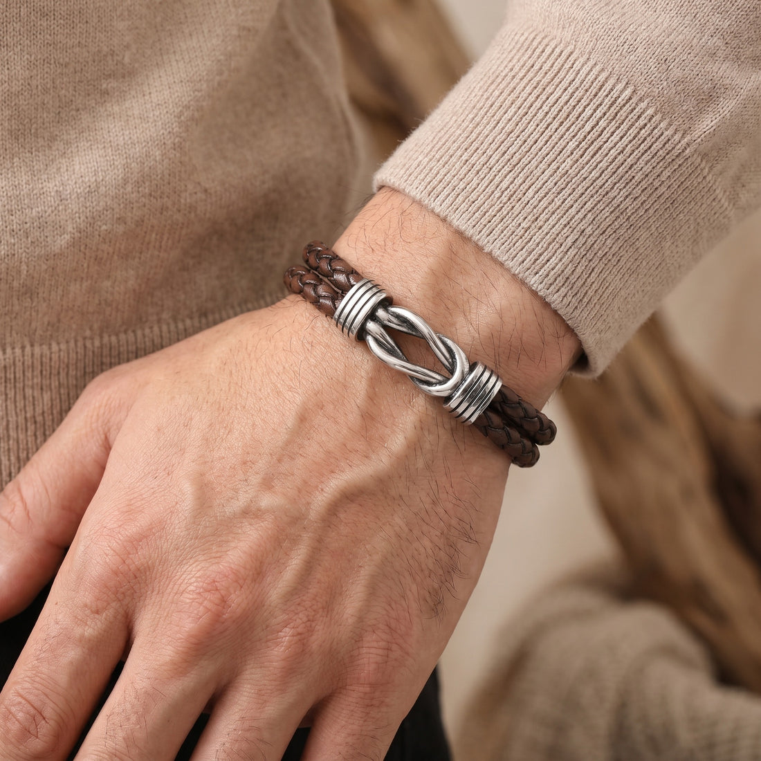 Brown Leather Knot Bracelet for Men