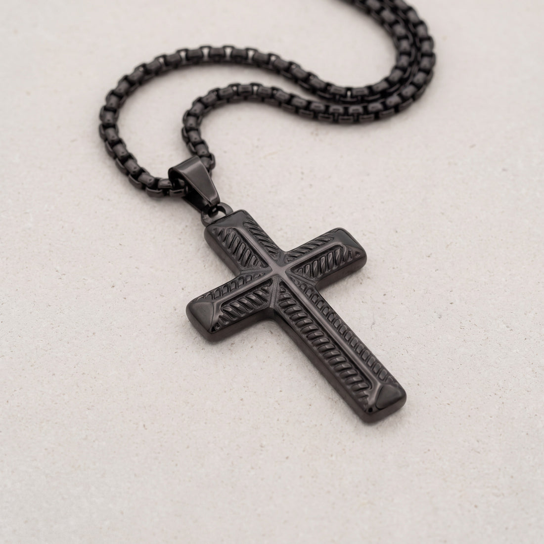 Men’s Black Cross Necklace with Custom Engraving