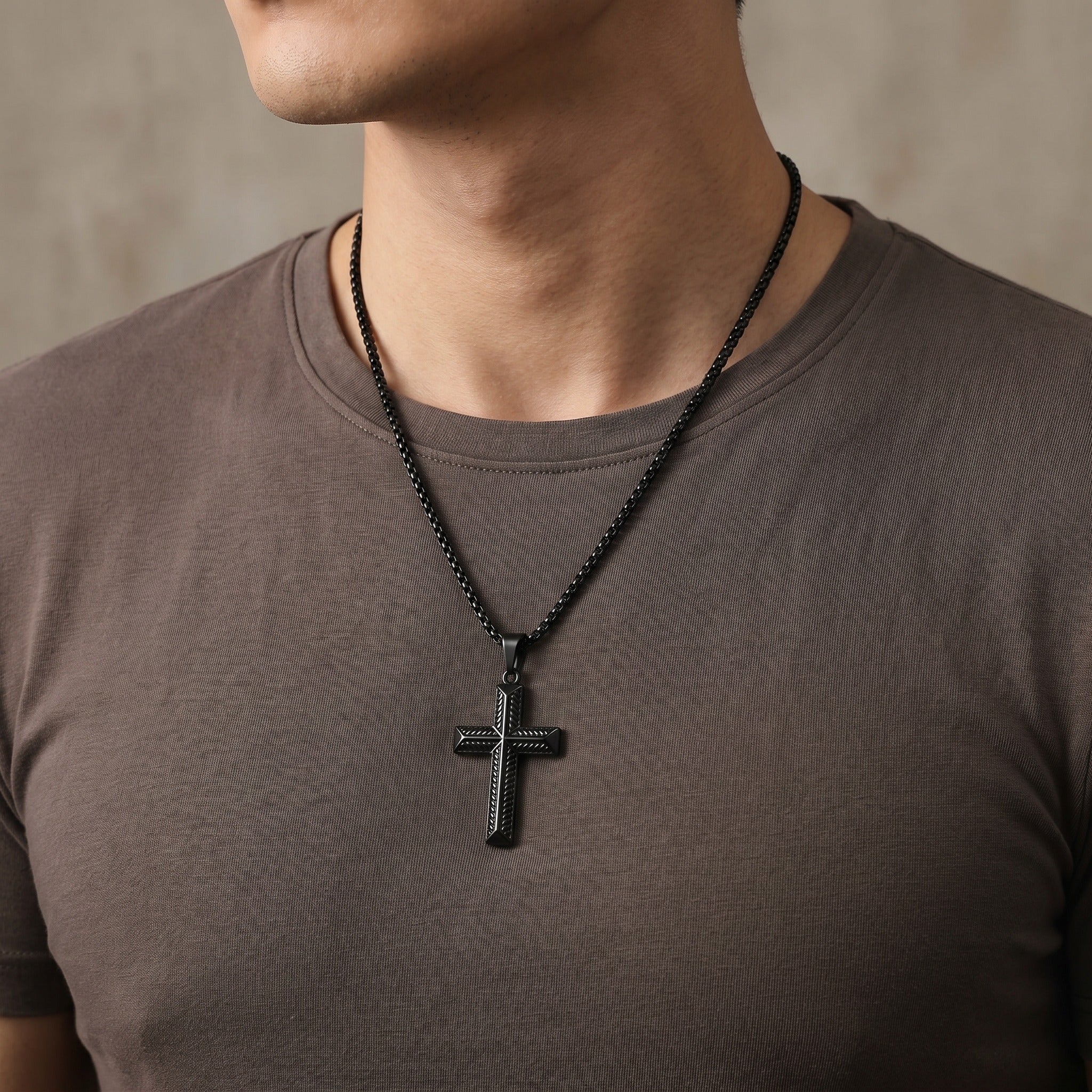 Men's Black Cross Necklace with Custom Engraving – Berradas Studio